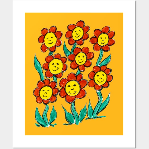 Happy Face Flowers watercolor Wall Art by ShiningLightGallery